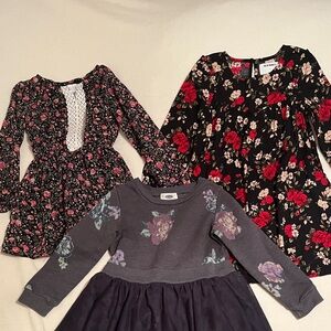 Girls 4T Bundle Dresses. Black Pink, Black Red, Grey Purple Floral.